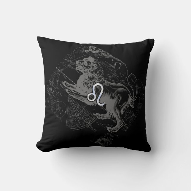 Chrome Like Leo Zodiac Constellation Map Hevelius Throw Pillow (Front)
