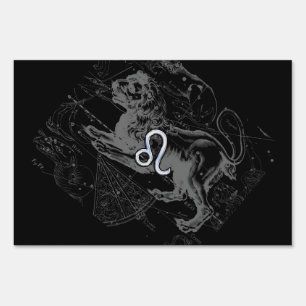 Chrome Like Leo Zodiac Constellation Map Hevelius Yard Sign