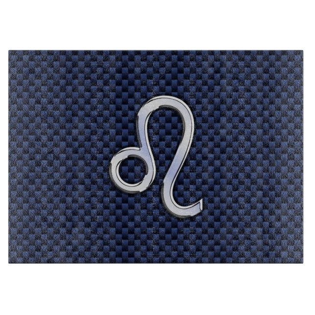 Chrome Like Leo Zodiac Sign Blue Carbon Fiber Cutting Board (Front)