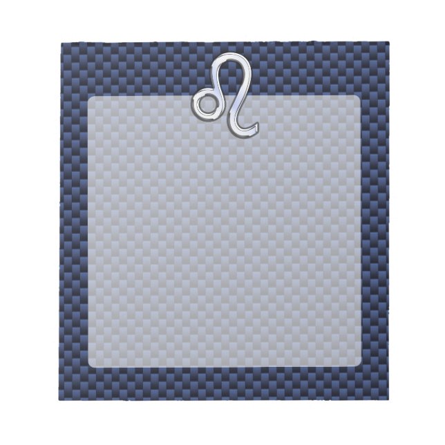 Chrome Like Leo Zodiac Sign Blue Carbon Fiber Notepad (Front)