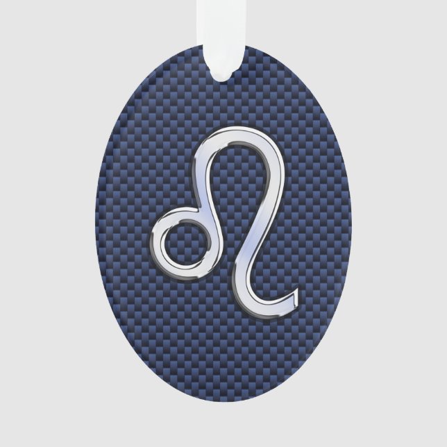 Chrome Like Leo Zodiac Sign Blue Carbon Fiber Ornament (Front)