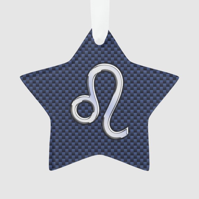 Chrome Like Leo Zodiac Sign Blue Carbon Fiber Ornament (Front)