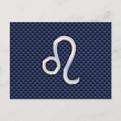 Chrome Like Leo Zodiac Sign Blue Carbon Fiber Postcard