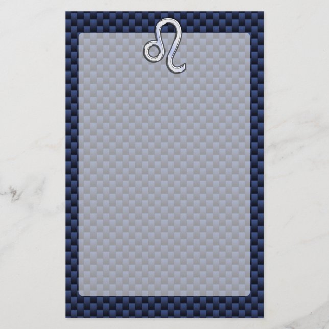Chrome Like Leo Zodiac Sign Blue Carbon Fiber Stationery (Front)
