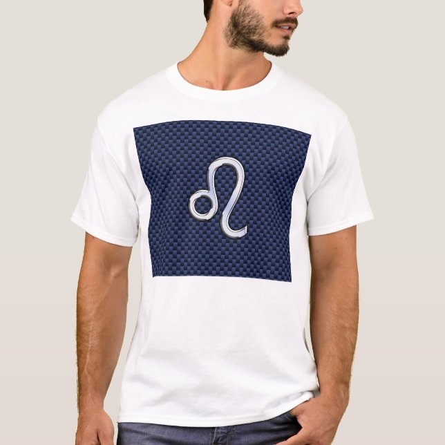 Chrome Like Leo Zodiac Sign Blue Carbon Fiber T-Shirt (Front)
