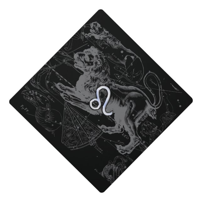 Chrome like Leo Zodiac Sign on Hevelius Graduation Cap Topper (Front)