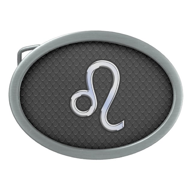 Chrome Like Leo Zodiac Sign on snake skin Belt Buckle (Front)