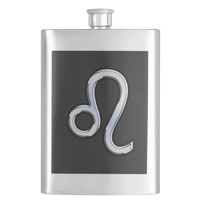 Chrome Like Leo Zodiac Sign on snake skin Hip Flask (Front)