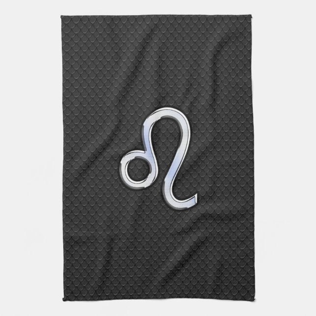 Chrome Like Leo Zodiac Sign on snake skin Kitchen Towel (Vertical)