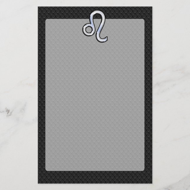 Chrome Like Leo Zodiac Sign on snake skin Stationery (Front)