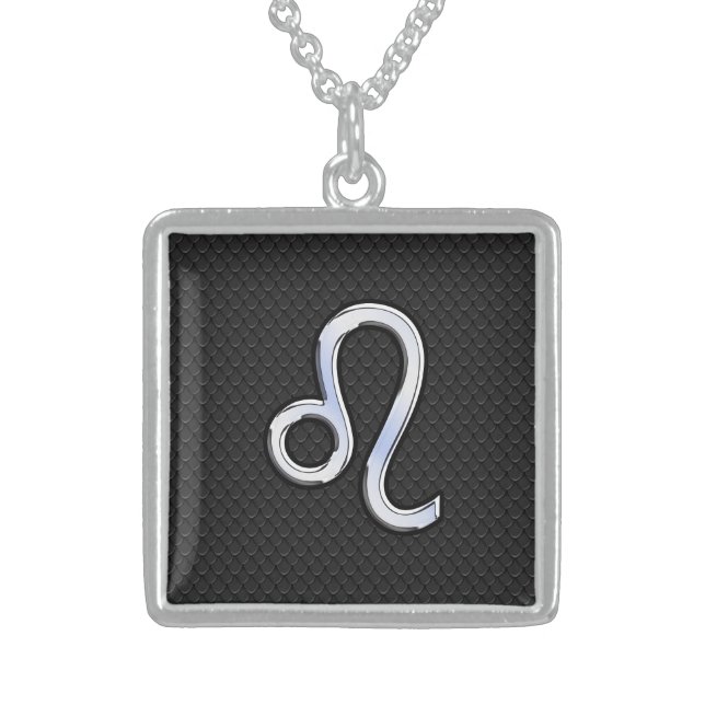 Chrome Like Leo Zodiac Sign on snake skin Sterling Silver Necklace (Front)
