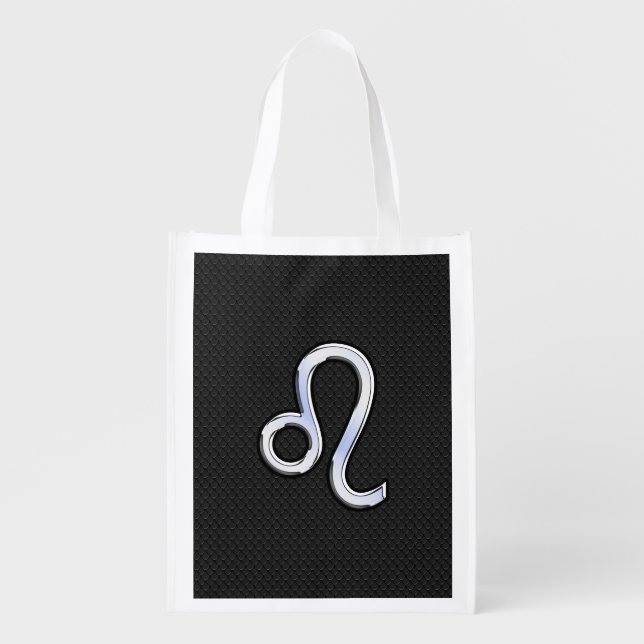Chrome Like Leo Zodiac Symbol on snake skin Grocery Bag (Front)