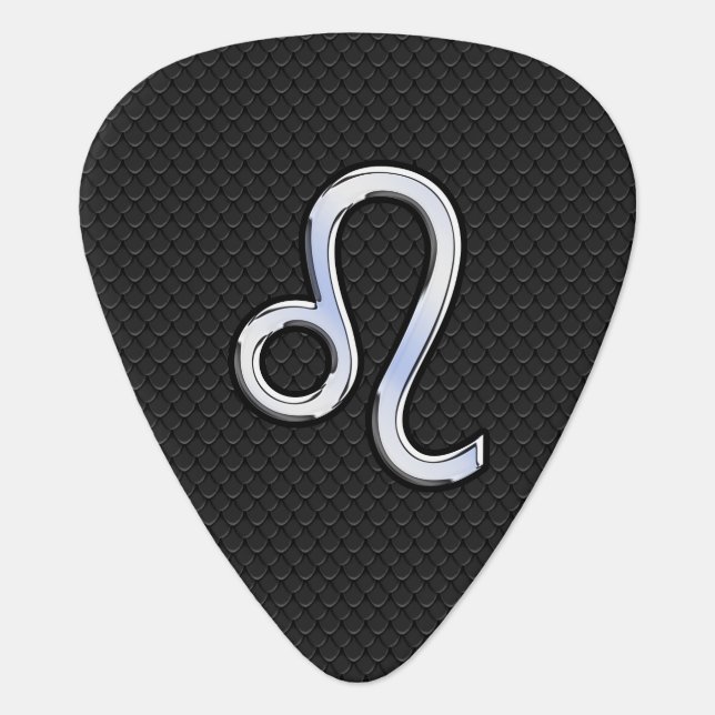 Chrome Like Leo Zodiac Symbol on snake skin Guitar Pick (Front)