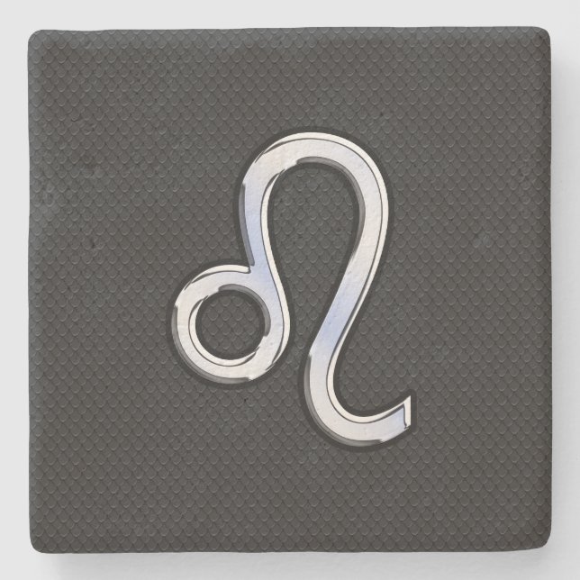 Chrome Like Leo Zodiac Symbol on snake skin Stone Coaster (Front)