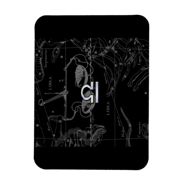 Chrome like Libra Zodiac Sign on Hevelius Magnet (Vertical)