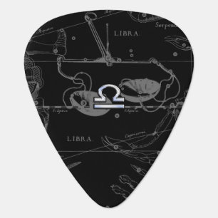 Chrome like Libra Zodiac Symbol on Hevelius Guitar Pick