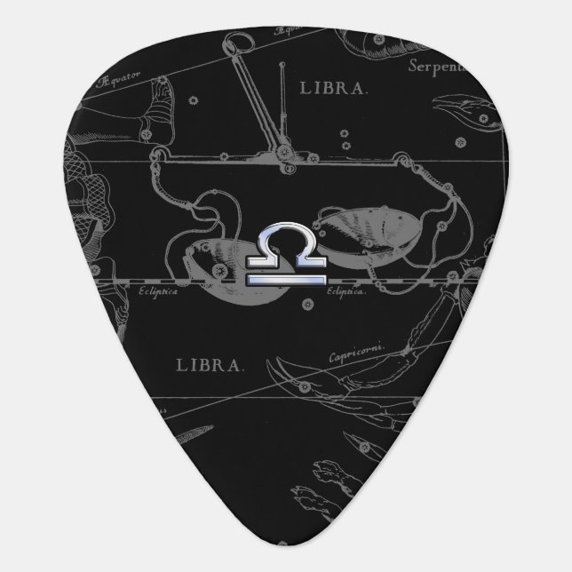 Chrome like Libra Zodiac Symbol on Hevelius Guitar Pick (Front)