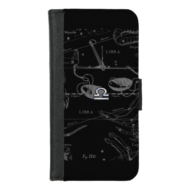 Chrome like Libra Zodiac Symbol on Hevelius iPhone Wallet Case (Front)