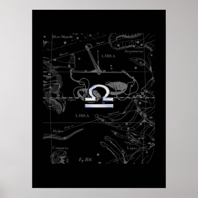 Chrome like Libra Zodiac Symbol on Hevelius Poster (Front)