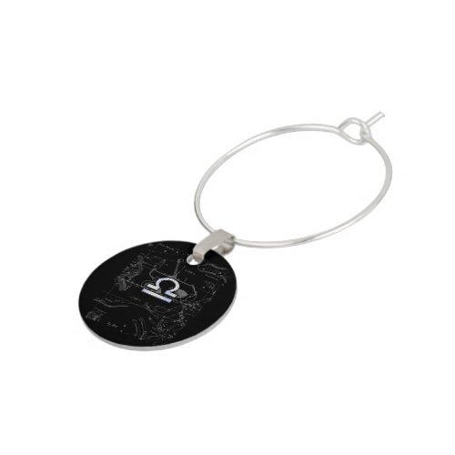 Chrome like Libra Zodiac Symbol on Hevelius Wine Glass Charm