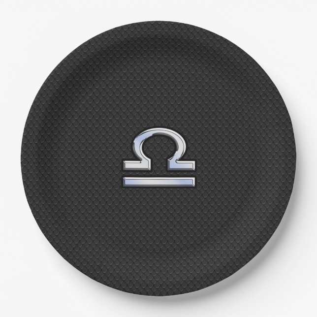 Chrome Like Libra Zodiac Symbol Snake Skin Decor Paper Plates (Front)