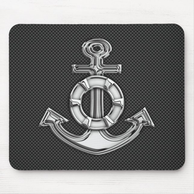 Chrome Like Lifesaver Anchor on Carbon Fiber Mouse Pad (Front)