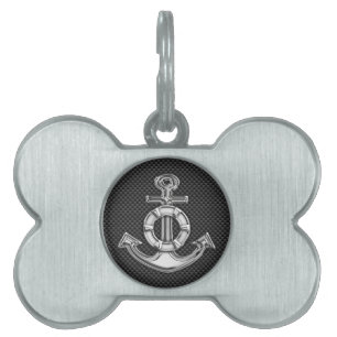 Chrome Like Lifesaver Anchor on Carbon Fiber Pet Name Tag