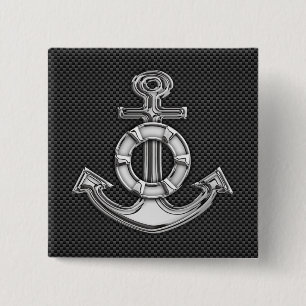 Chrome Like Lifesaver Anchor on Carbon Fiber Pinback Button