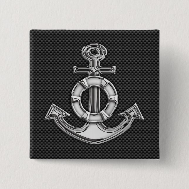 Chrome Like Lifesaver Anchor on Carbon Fiber Pinback Button (Front)