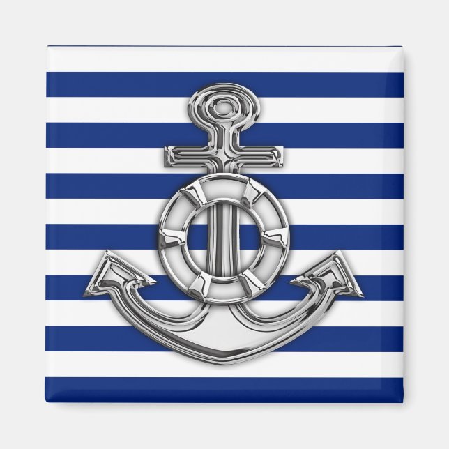 Chrome Like Lifesaver on Nautical Stripes Magnet (Front)