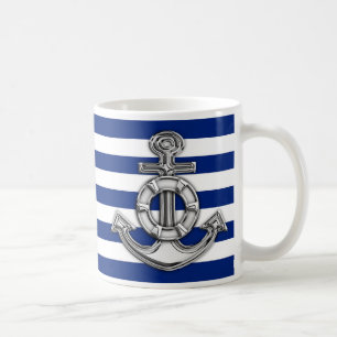 Chrome Like Lifesaver on Navy Stripes Coffee Mug