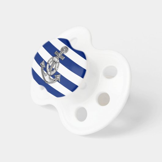 Chrome Like Lifesaver on Navy Stripes Pacifier (Front Right)