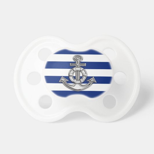 Chrome Like Lifesaver on Navy Stripes Pacifier (Front)