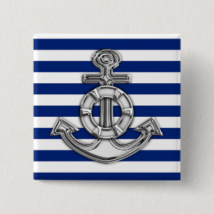 Chrome Like Lifesaver on Navy Stripes Pinback Button