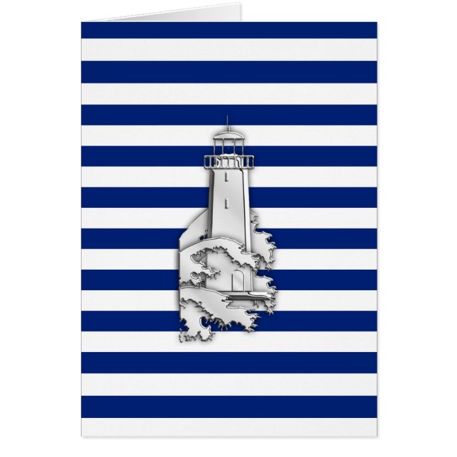 Chrome Like Lighthouse on Nautical Stripes Cards (Front)