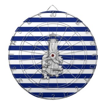 Chrome Like Lighthouse On Nautical Stripes Dartboard With Darts by CaptainShoppe at Zazzle