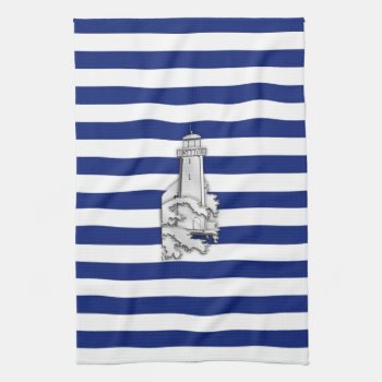 Chrome Like Lighthouse On Nautical Stripes Towel by CaptainShoppe at Zazzle