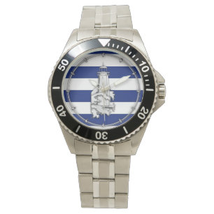 Chrome Like Lighthouse on Nautical Stripes Watch