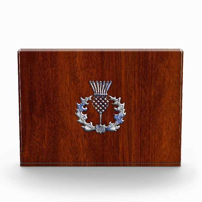 Chrome Like Mahogany Wood Grain Scottish Thistle Award (Front)