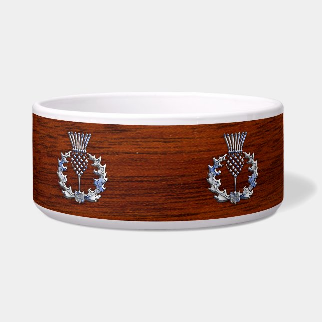 Chrome Like Mahogany Wood Grain Scottish Thistle Bowl (Front)