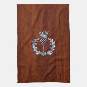 Chrome Like Mahogany Wood Grain Scottish Thistle Towel