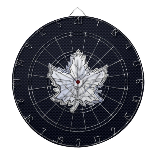 Chrome Like Maple Leaf Carbon Fiber Print Dartboard With Darts (Front)