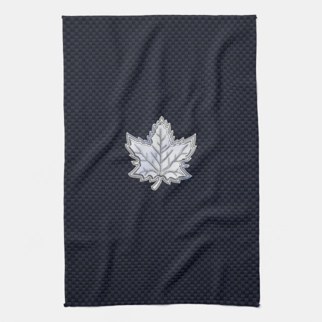 Chrome Like Maple Leaf Carbon Fiber Print Kitchen Towel (Vertical)