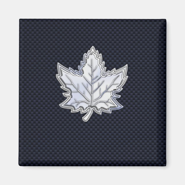 Chrome Like Maple Leaf Carbon Fiber Print Magnet (Front)