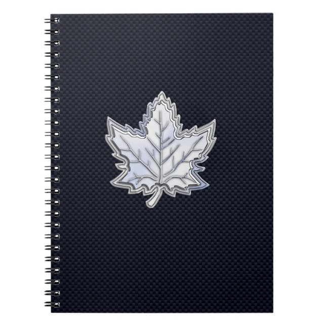 Chrome Like Maple Leaf Carbon Fiber Print Notebook (Front)