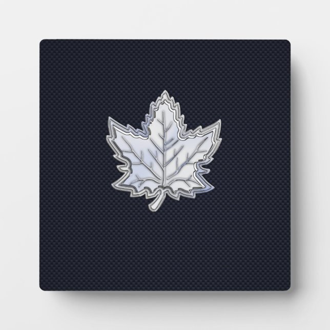 Chrome Like Maple Leaf Carbon Fiber Print Plaque (Front)