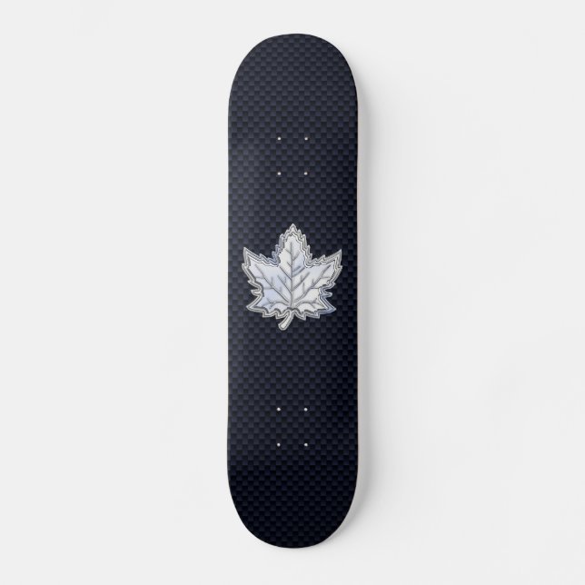 Chrome Like Maple Leaf Carbon Fiber Print Skateboard (Front)
