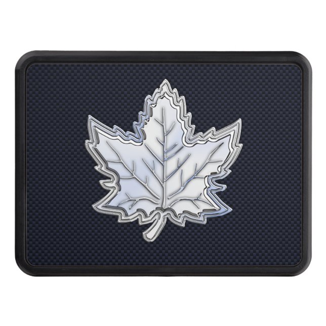 Chrome Like Maple Leaf Carbon Fiber Print Tow Hitch Cover (Front)