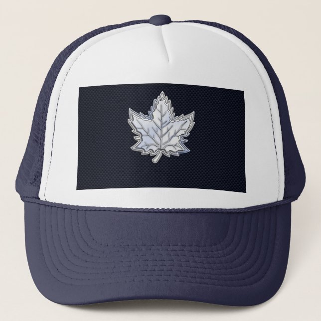 Chrome Like Maple Leaf Carbon Fiber Print Trucker Hat (Front)