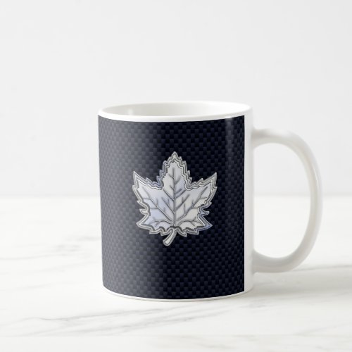 Chrome Like Maple Leaf on Carbon Fiber black Coffee Mug